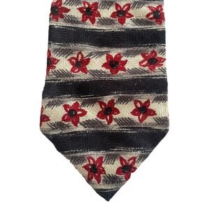 Metropolitan View Men's Tie Black Red Floral 100% Italian Silk‎ Necktie